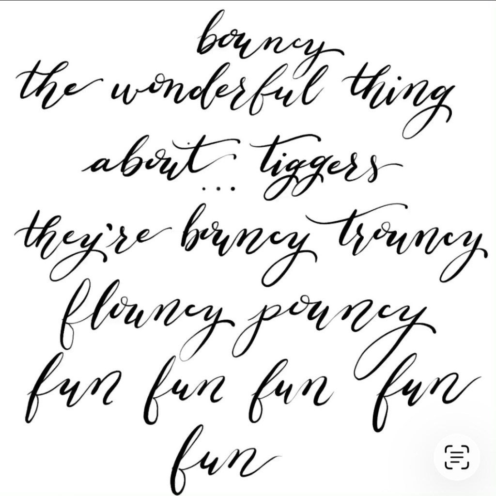 Examples of different calligraphy font styles including formal, romantic, beach, and modern lettering used for weddings and events.