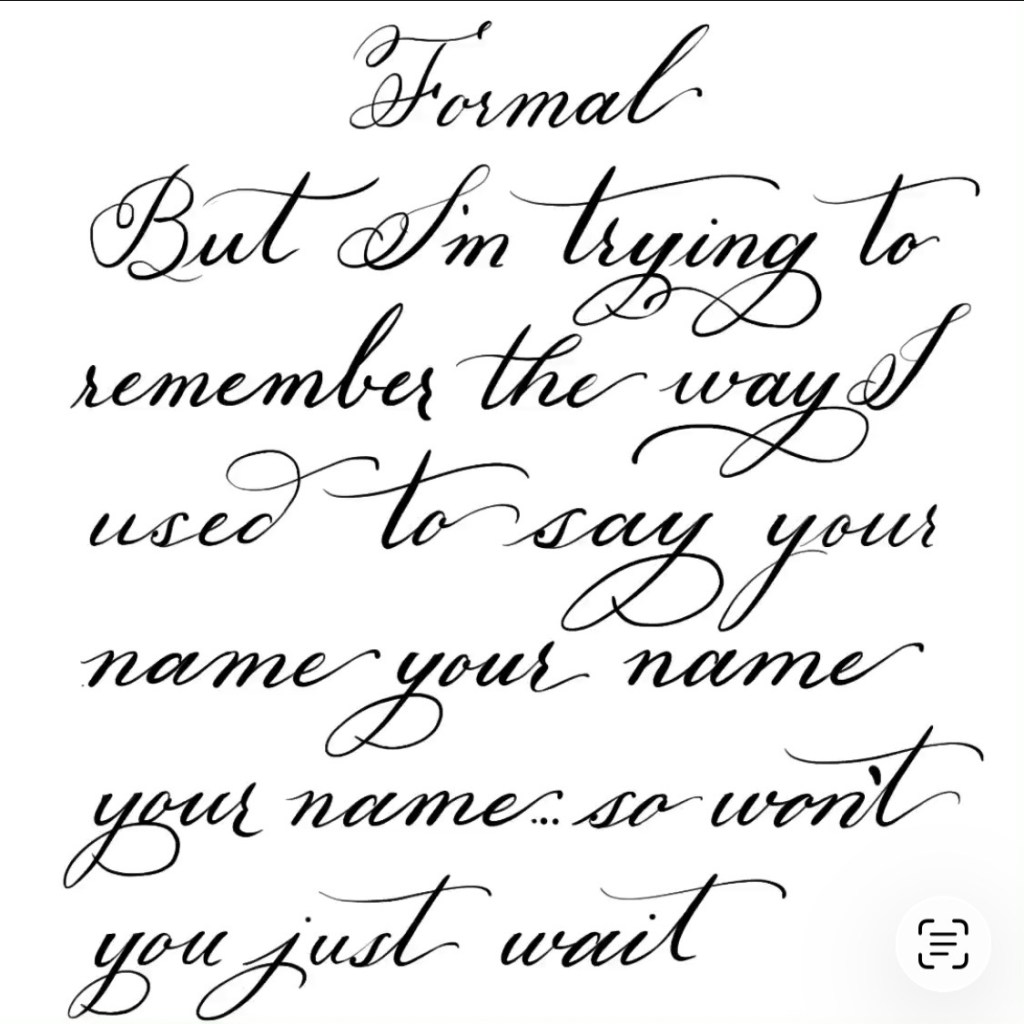 Examples of different calligraphy font styles including formal, romantic, beach, and modern lettering used for weddings and events.