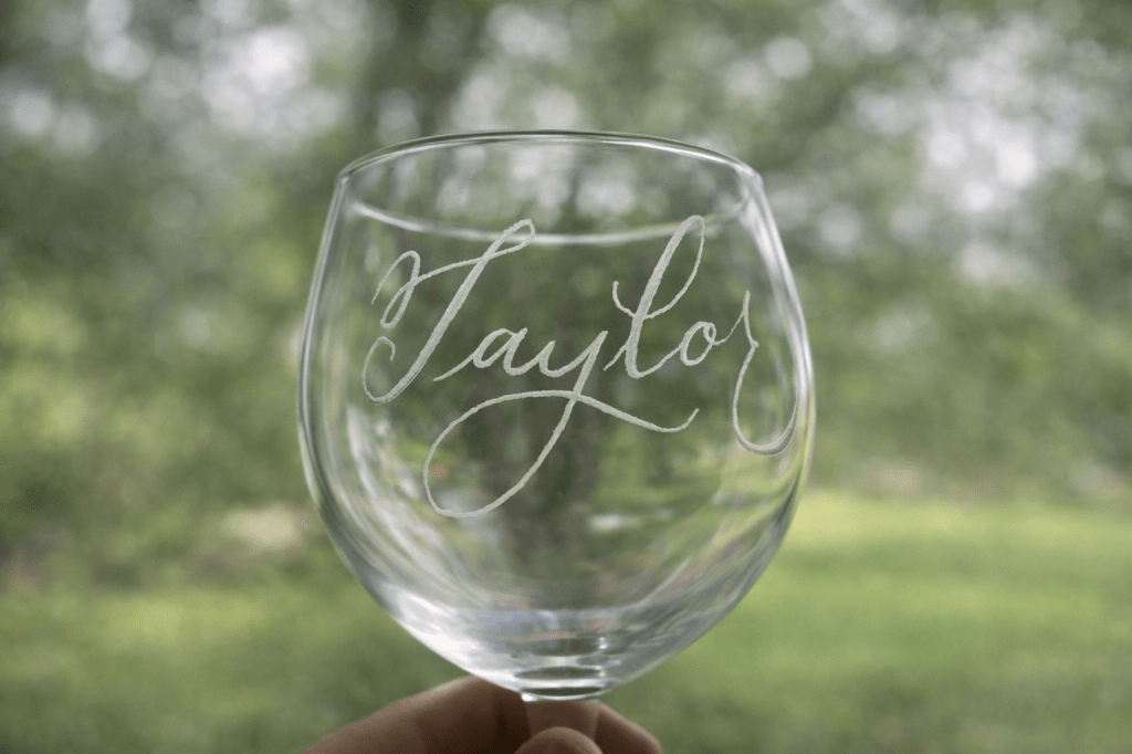 Engraved wine glass with name in calligraphy personalized graduation gift